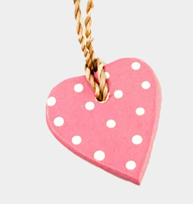 Pink spotty heart tag