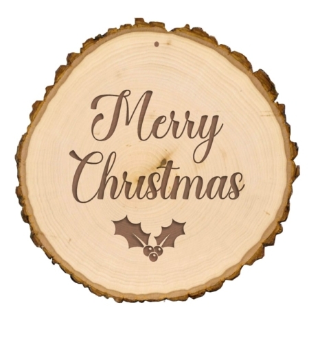 Merry Christmas Log with holly leaves