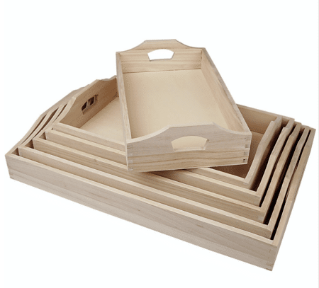 Rectangular wooden tray