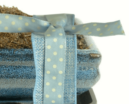 Blue jute and blue spotty ribbon
