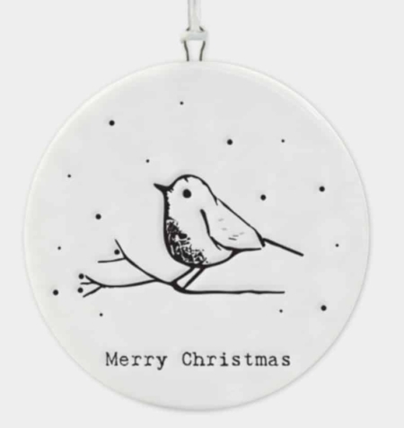 Flat Porcelain Bauble - Merry Christmas Robin