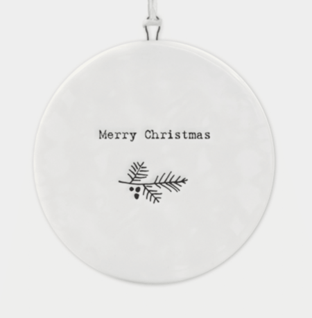 Flat Porcelain Bauble - Merry Christmas Wreath