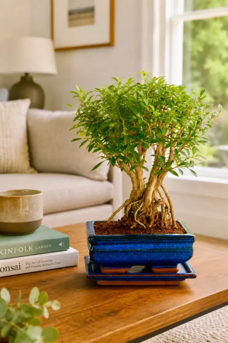 Flowering Tree of a Thousand Stars Indoor Bonsai Tree for Sale with Extremely Exposed Roots (Serissa foetida)