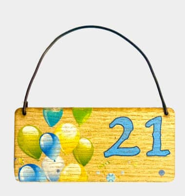 21 Balloon Design Wooden Tag
