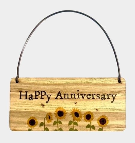 Wooden Tag -  Happy Anniversary Sunflowers