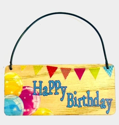 Wooden Tag - Happy Birthday Balloons & Bunting