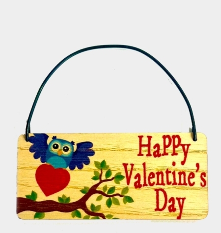 Wooden Tag - Happy Valentines Day Owl Design