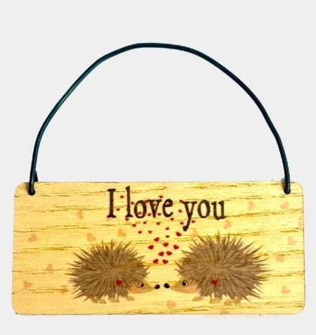 Wooden Tag - I Love You Hedgehog Design