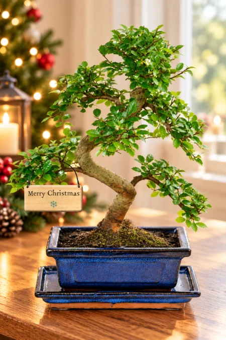 Festive Beginners Bonsai with Merry Christmas Snowflake Tag