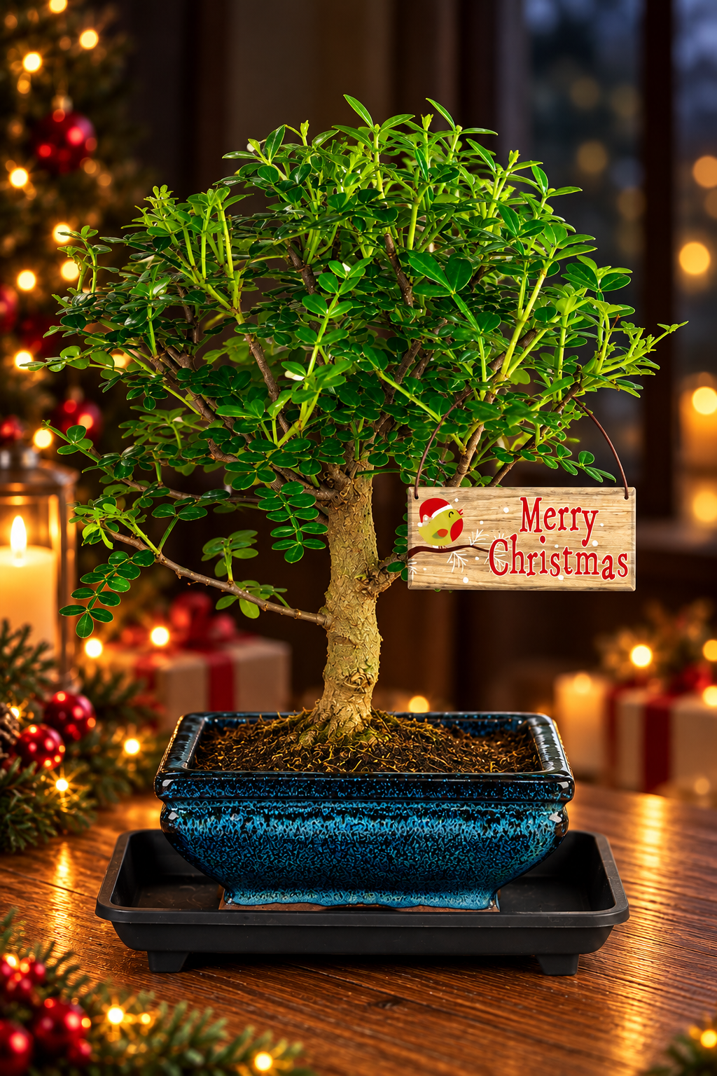 Real live front Christmas Bonsai Tree Plant Gift
