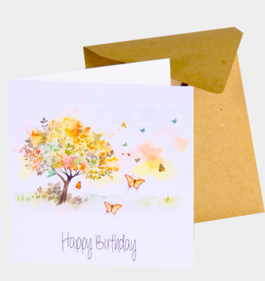 Happy Birthday butterflies and tree greetings card