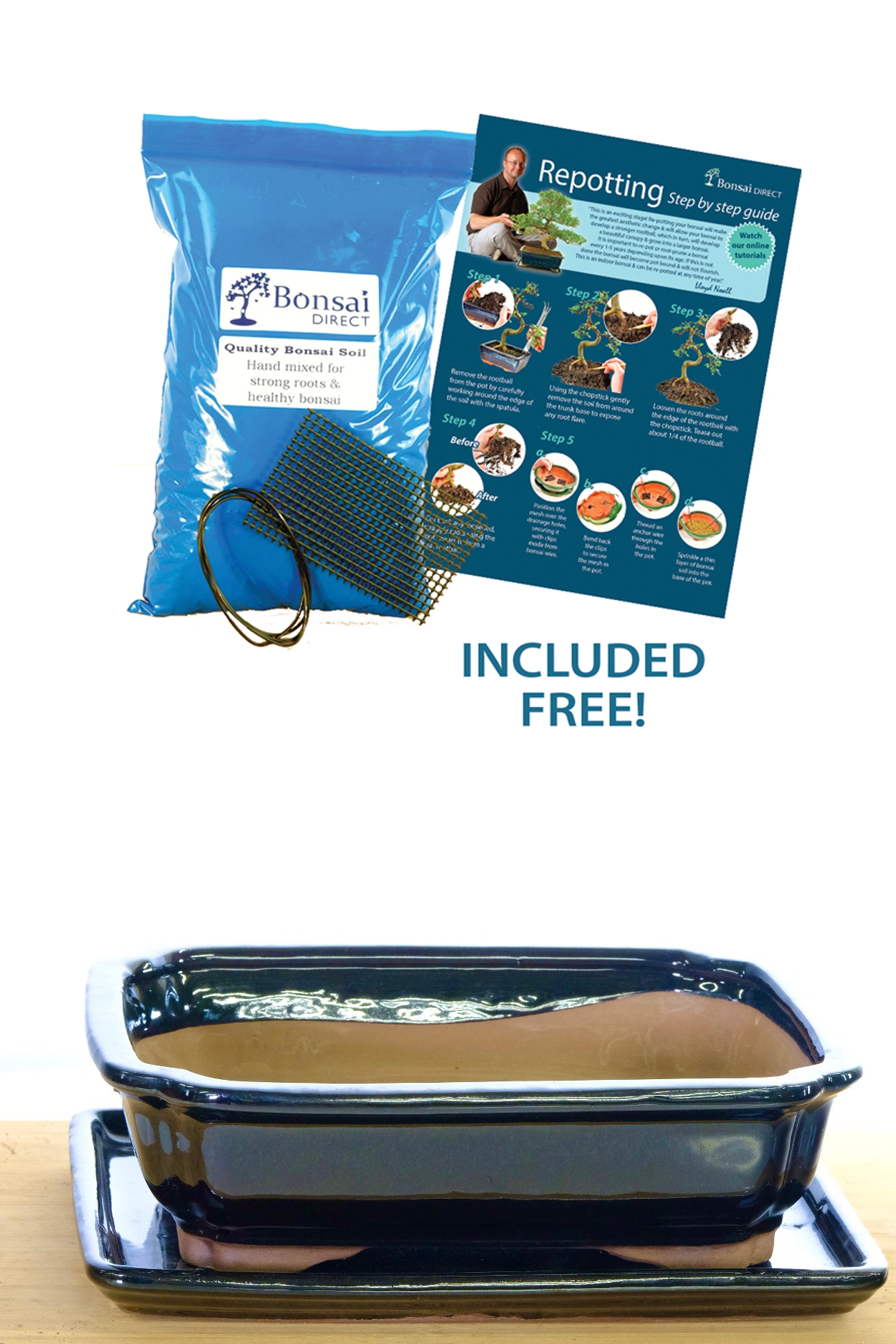 Glossy Black bonsai pot with fluted corners for sale