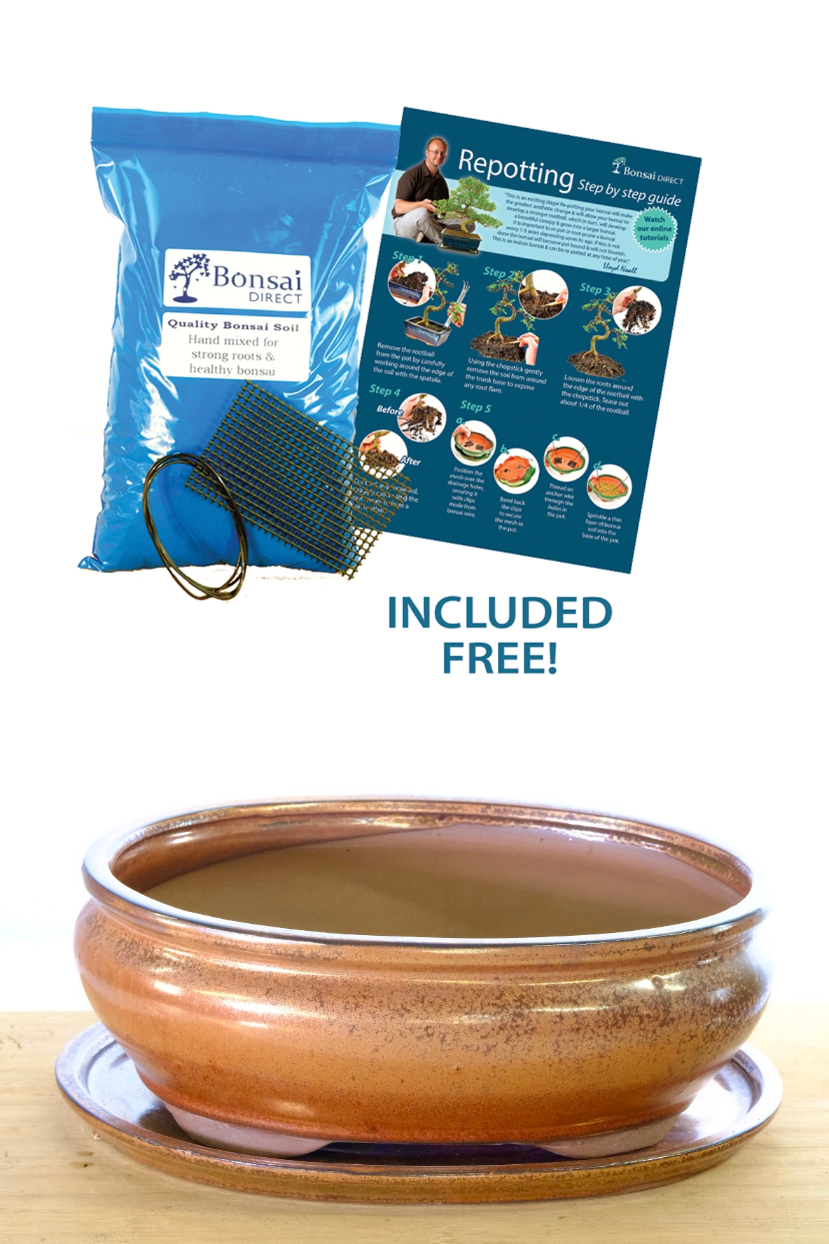 10 inch / 27 cm Oval ceramic bonsai pot &b tray | Sparkly bronze