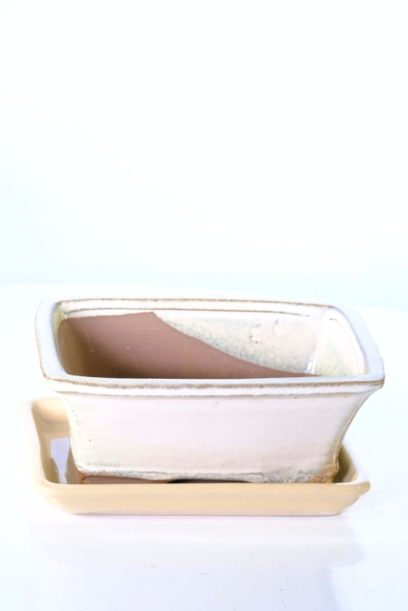 Soft cream ceramic pot and matching drip tray