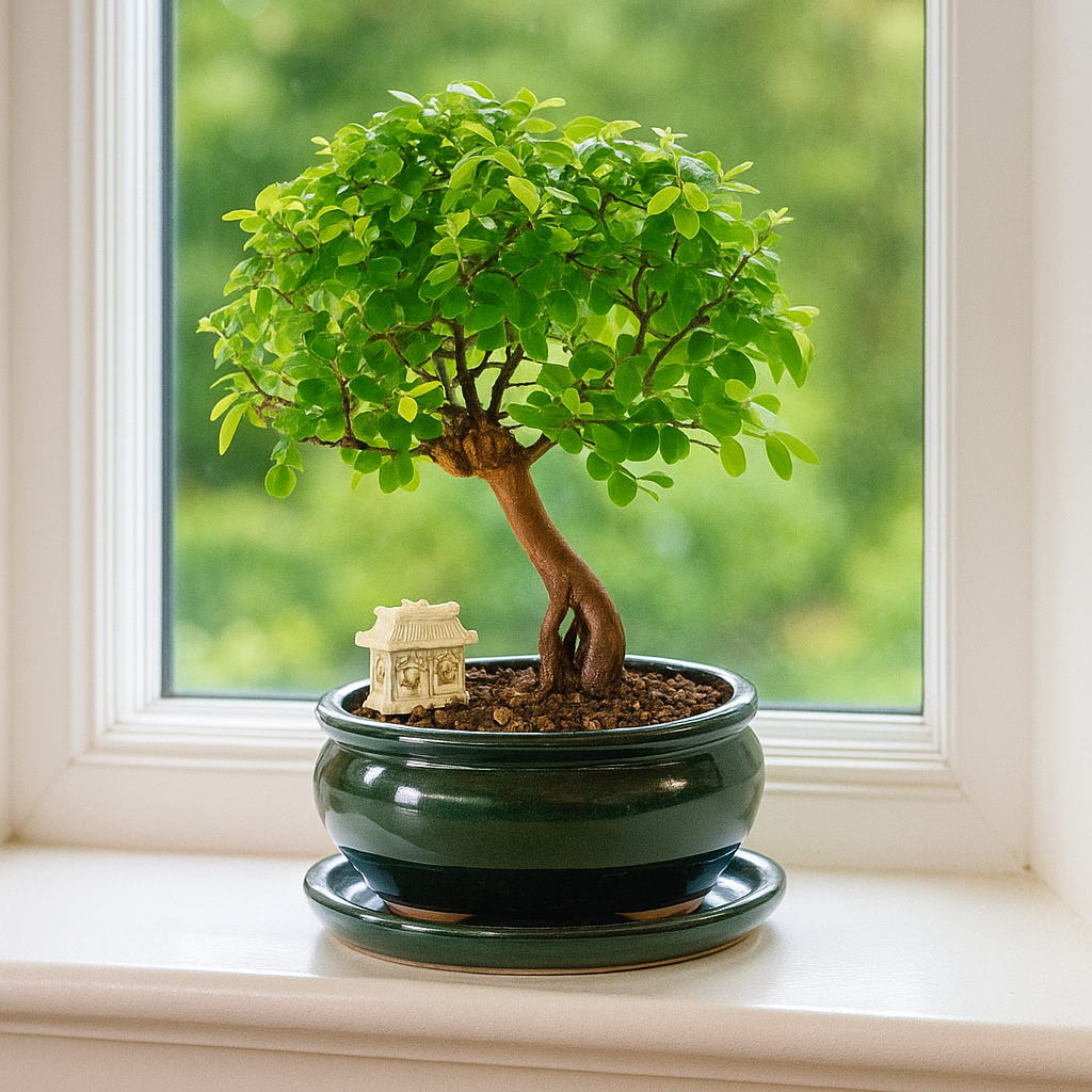 Indoor bonsai on a windowsill