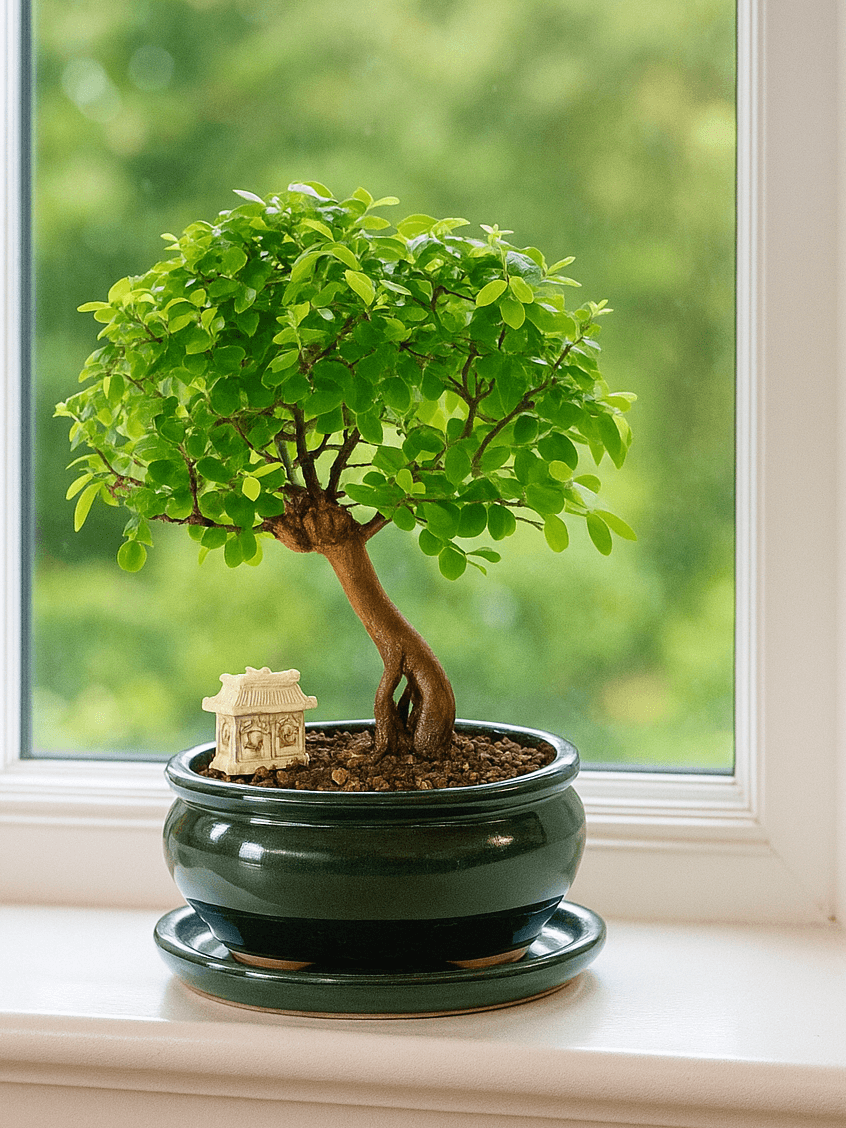Indoor bonsai on a windowsill