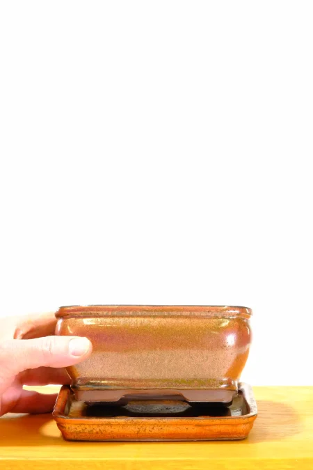 16cm Mottled Sparkly Bronze Rectangular Bonsai Pot with Rounded Corners
