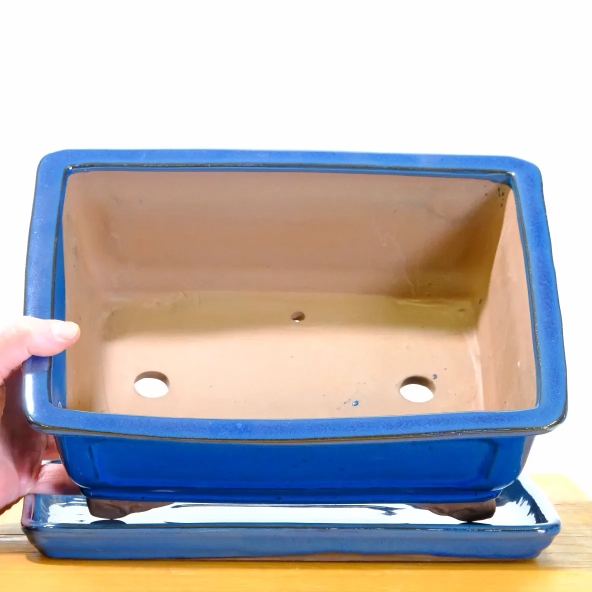 A high quality 12 inch blue bonsai pot for sale with tray & free delivery