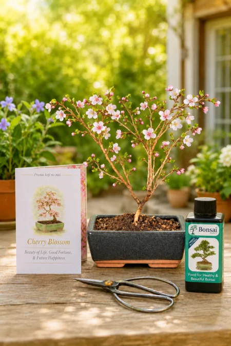 5-Year-Old Cherry Blossom Bonsai Tree Meaning Kindness & Happiness | Deciduous Outdoor Bonsai with Feed, Scissors & Meaning Card