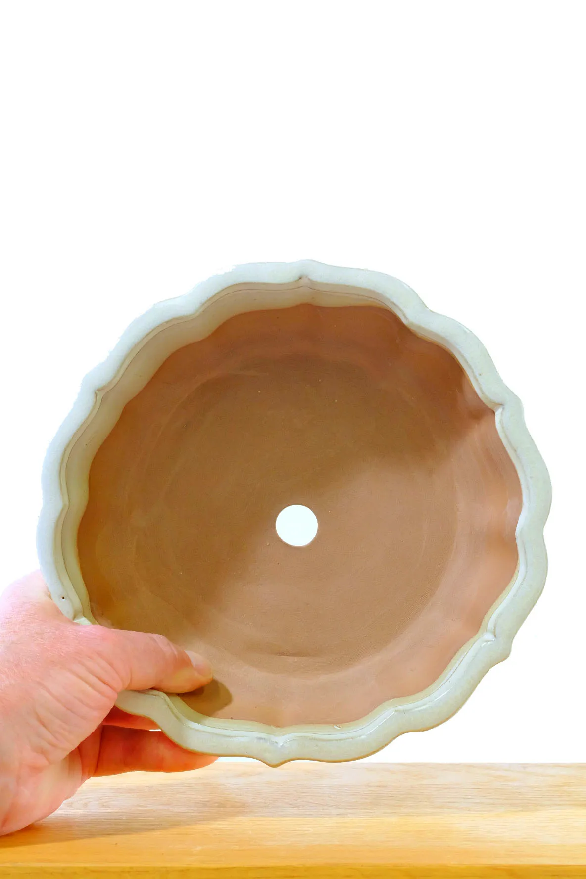 21cm (8 inch) Lotus-Flower Glazed Cream Ceramic Bonsai Pot