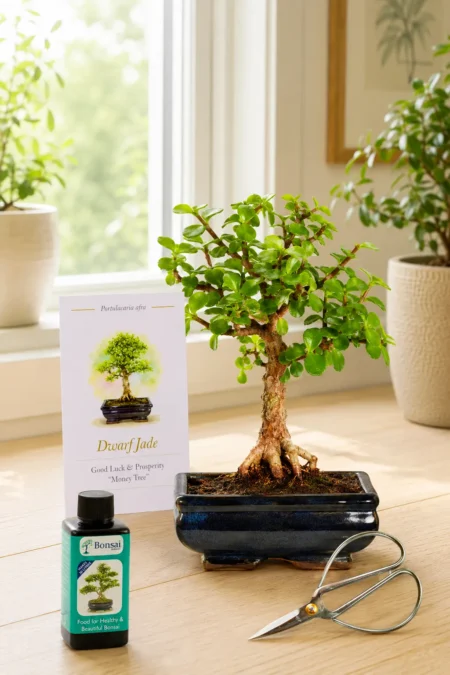 Good Luck Bonsai tree | 6-Year-Old Dwarf Jade Bonsai Starter Kit with Fertiliser & Bonsai Scissors