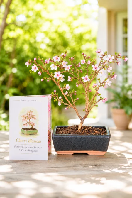 5-Year-Old Cherry Blossom Bonsai Tree Meaning Joyful Living | Deciduous Outdoor Bonsai with Meaning Card