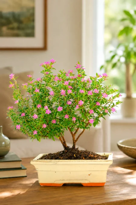 Evergreen Pink Flowering Cuphea Bonsai Tree with Purple-Pink Flowers | Very Easy Care - Great Value